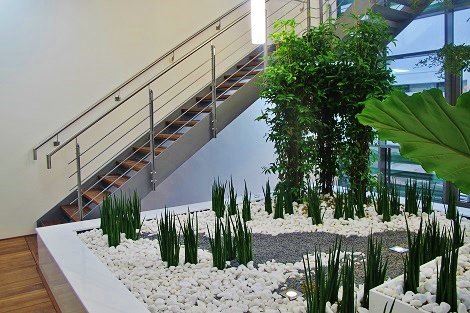 pflanzen am treppenaufgang im atrium